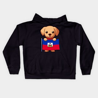 Cute Dog Holding Haiti Flag, Haiti Flag Day Kids Hoodie